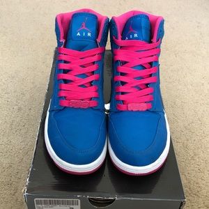 Girls Jordan 1 High Strap, 6Y (Blue/Pink/White)